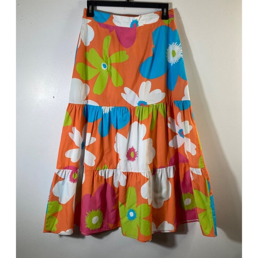 Womens Maude Vivante Ada Large Floral Boho Tiered‎ Midi Skirt XS Pockets #37